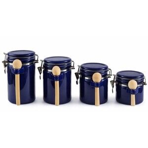 VTG Gibson Rounded Cobalt Blue Canister Set w/ Original Wooden Scoops! EUC/Mint